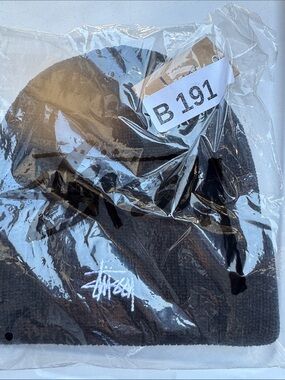 Stussy Black Beanie with White Logo